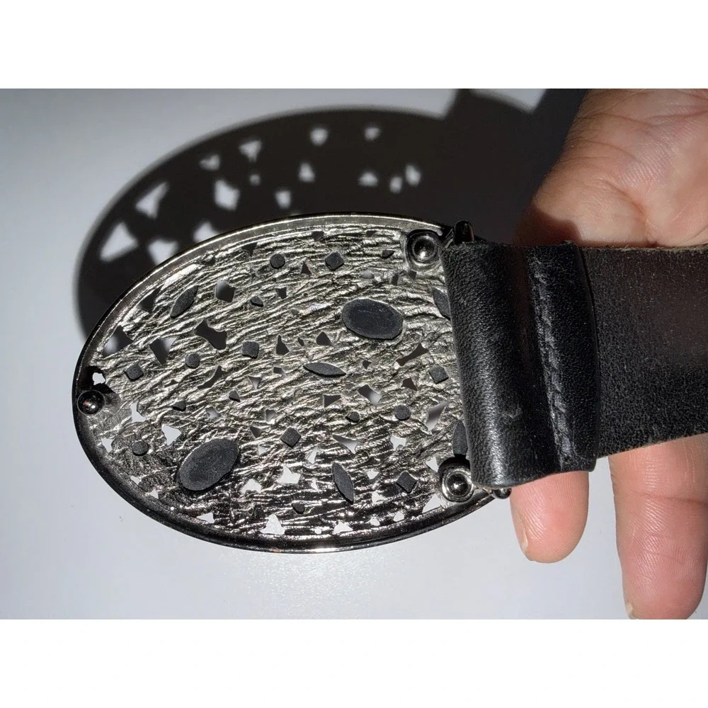 Express Black Leather Black‎ Rhinestone Buckle Cowboy Western Belt Women's Sz S